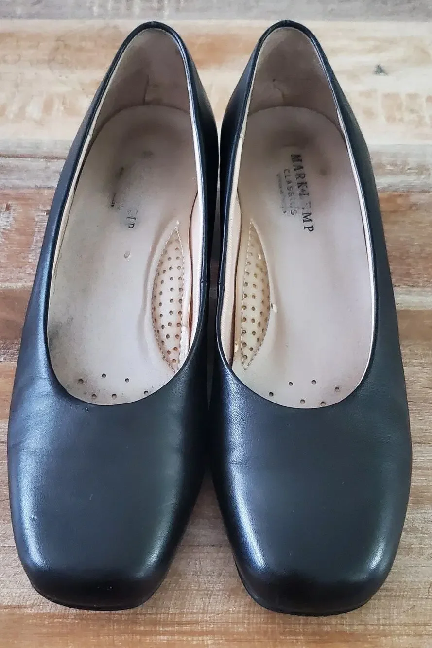 Mark Lemp Classics Womens Black Leather Low Block Heel Pumps Size 9